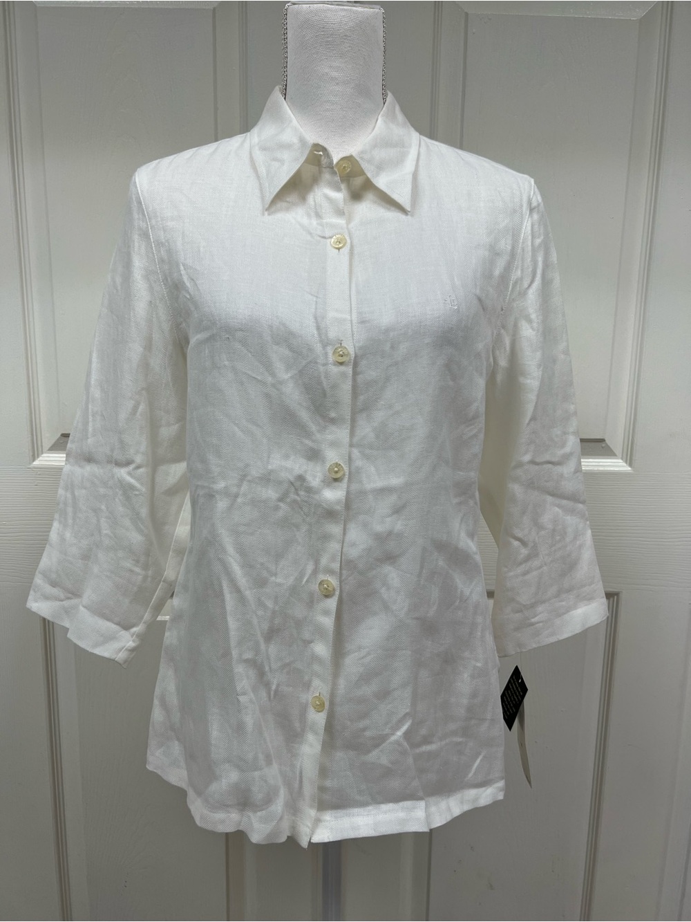 Lauren Ralph Lauren Classic White Linen Button-Up Shirt Size M NWT